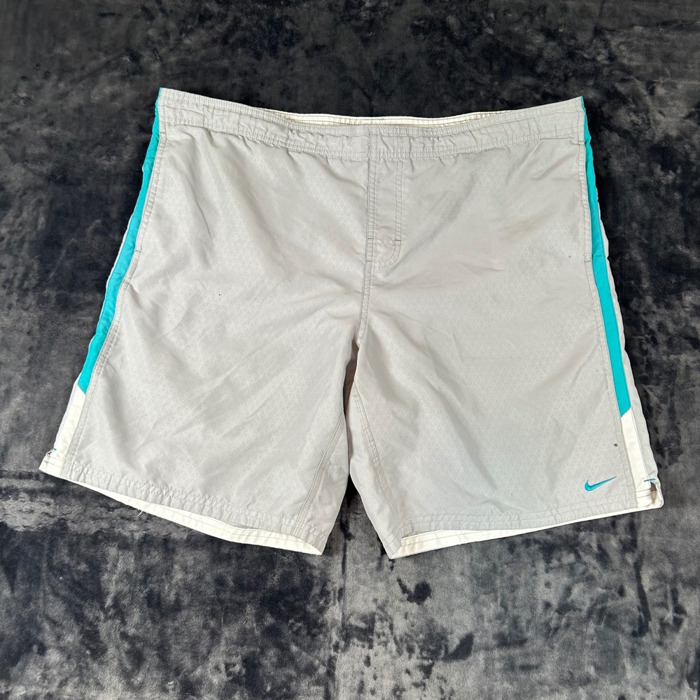Nike Board Shorts Men Large Gray Teal Geometric‎ Swim Trunks Athletic 1469